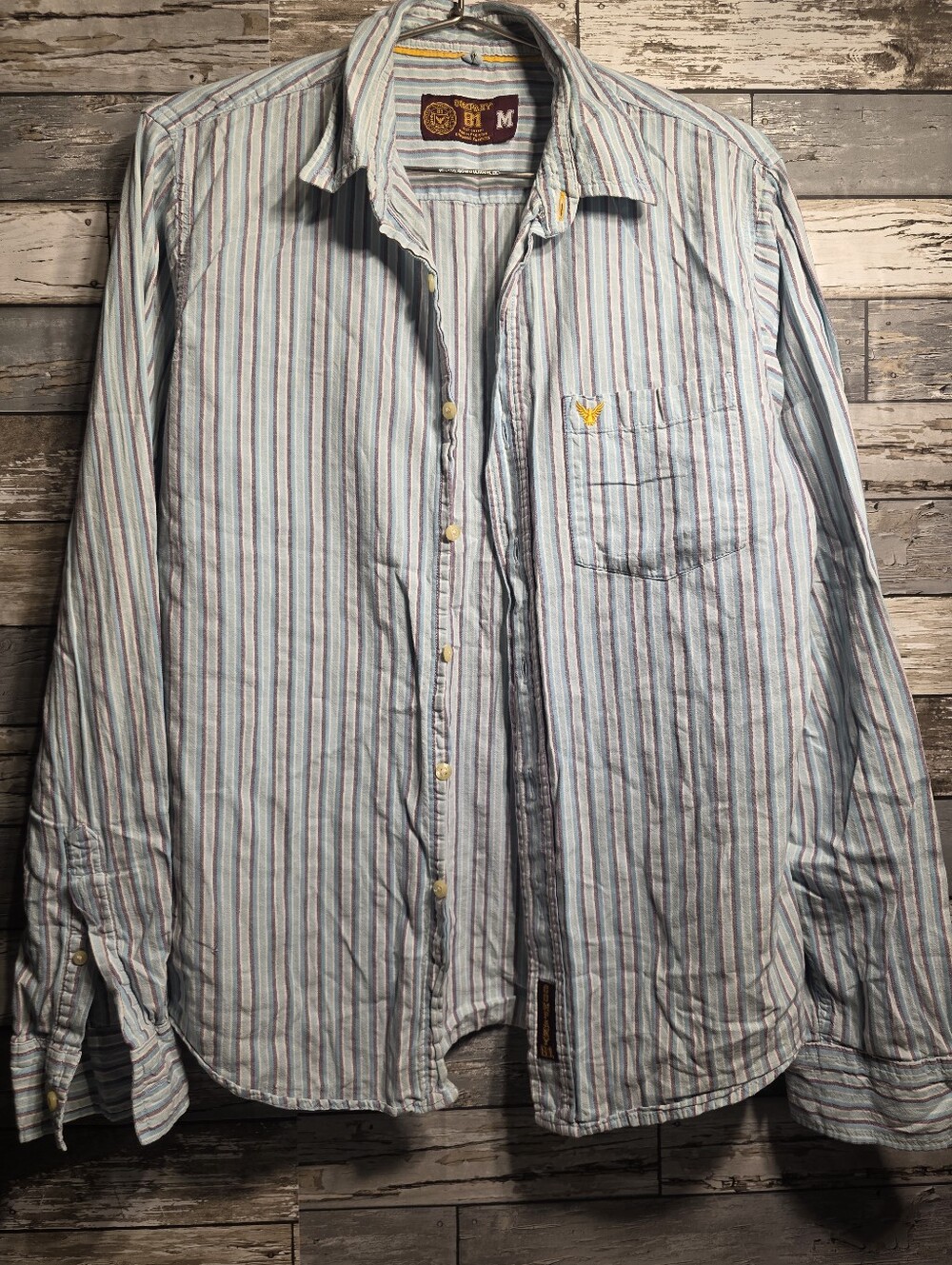 Men's Light Blue Multi-Stripe Button-Up Shirt - M
